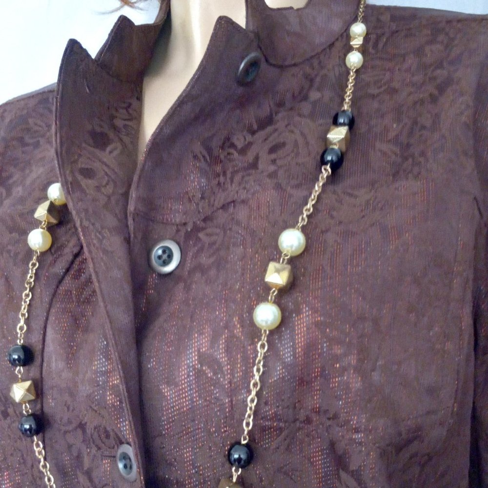 CHICO'S Brown/Bronze Button Down Jacket Coat Sz 2/L CHIC! - Picture 5 of 6